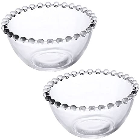 OFFSCH Lot De 2 Bols en Verre Transparents Moyens Bol à Dessert Ménager Profond Résistant pour Salade Fruits Et Service à La Maison Ustensiles Cuisine Polyvalents