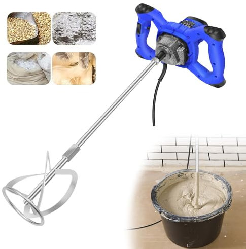 Mélangeur à Béton pour Plâtre, 2600W Malaxeur Mortier Colle Électrique, Mélangeur de Ciment à 6 Vitesses, Tige Spirale M14, Malaxeur de Mortier à Main, pour la Peinture,Boue de Ciment,Mastic,Fourrage