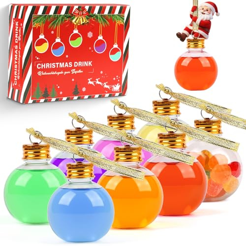 Dengthrive Ｗeihnachtskugeln zum Befüllen: 8 Stück 100ml Personalisierte Weihnachtskugeln Bruchsicher Plastik Christbaumschmuck Weihnachtdeko Anhänger zum Abfüllen von Wein-Getränke-Ornamenten BPA-frei