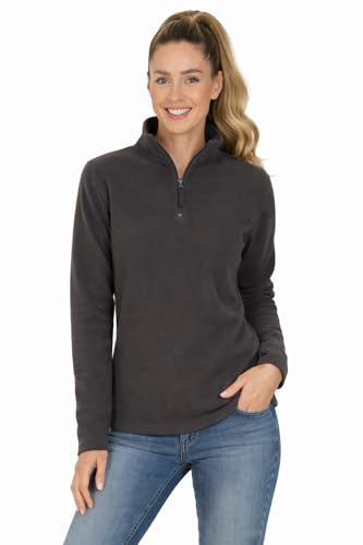 Blu Apparel Femmes 1/4 Fermeture Éclair Polaire Sweat-shirt à Capuche Lourd Randonnée Camping Extérieur Chaud Pull pour Femmes Pull à Demi-Fermeture Éclair Manteau Confortable, charbon, 38