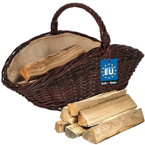 KOTARBAU® Cesto Vimini - Cesta Porta Legna Camino - 64 x 40 x 39 cm - Marrone Scuro - Cestino in Vimini con Manico - Cesta Legna - Rustico - Robusto - per Interni