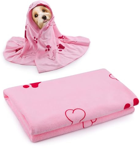 1 serviette pour chien, 100 x 60 cm, extra absorbante et douce, à séchage rapide, en polaire corail, serviette de bain et accessoire pour chien, pour chats, chiens ou autres animaux de compagnie, rose