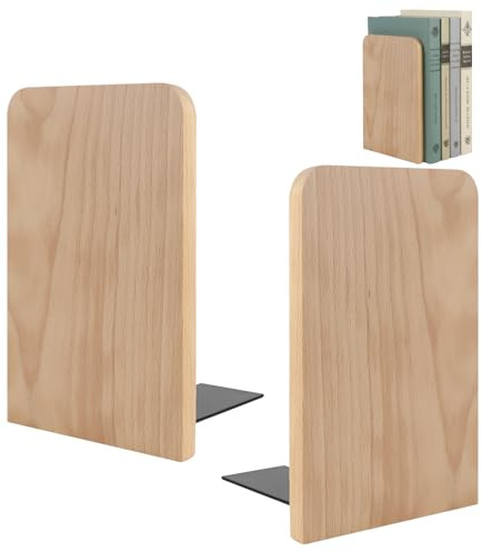 RoxNvm Sujetalibros de Madera, 2 Aguanta Libros, Sujetalibros de Haya Soporte para Estantes, Sujeta Libros Estanteria Antideslizantes, Separador de Libros Apoya Bookends para Oficina (10.5x12x17cm)