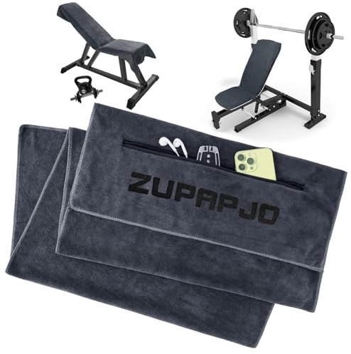 ZUPAPJO Serviette Sport 120 x 50 cm, Serviette de Sport avec Poche Zippée et Capuche, Microfibre, pour Salle, Yoga, Fitness, Extérieur et Entraînement, Grise