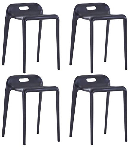 Runheo Lot de 4 tabourets empilables Noirs en Plastique léger, Solides et faciles à Nettoyer pour Cuisine Salle à Manger intérieur extérieur, Design épuré