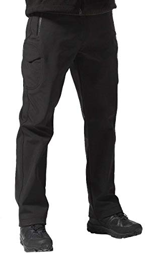 FREE SOLDIER Men's Outdoor Softshell Fleece Lined Cargo Pants Snow Ski Hiking Pants with Belt (Black 34W/30L)
