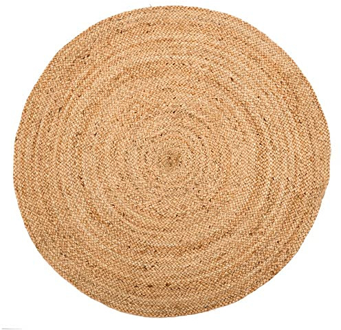 LOLAhome - Alfombra Rústica Trenzada Redonda Beige de Fibra Natural Ø 120 cm. Hecha de Yute para Interior y Exterior. Aporta Calidez y Confort a Cualquier Estancia de tu hogar.