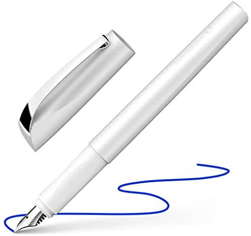 Schneider 168649 Ceod Shiny Füller (Rechts- und Linkshänder, M-Feder, inkl. Tintenpatrone königsblau) pearl white