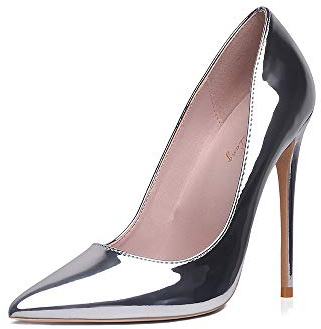 GENSHUO stiletto högklackade, 12 cm/4,72 tum dam pumps party high heels sexig basic skor dam slutna aftonskor lack/mocka, 35EU-40 EU (Silver, 37)