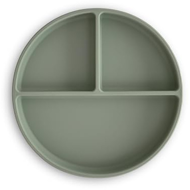 Mushie Silicone Suction Plate | Non-Slip Divided Plate for Babies & Toddlers | Food Grade Silicone | Dishwasher & Microwave Safe | Dried Thyme