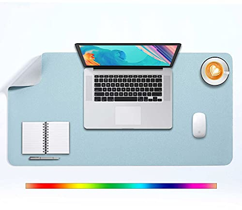 DOBAOJIA Tappetino per Mouse Grande, Mouse Pad XL, Sottomano da Ufficio, Laptop Tappetino, Tappetino Scrivania, Tappetino Scrittura, Uso Doppio Lato Simipelle PU 80 x 40cm Azzurro/Argento