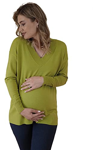 Mamatoto Maternity Women V-Neck Jumper Relaxed Fit Soft Feel Pullover Top