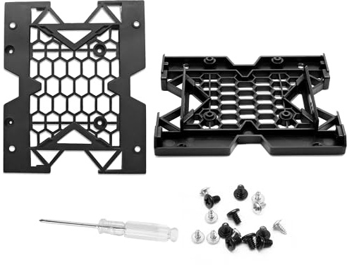 Suiwotin Lot de 2 supports de montage pour disque dur SSD de 6,3 cm (2,5) vers 5,25, adaptateur de baies de disque dur avec support de montage pour ventilateur de refroidissement
