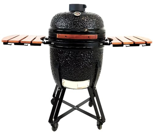 Sac Kamado 21 Ceramic BBQ Grill Oven, Charcoal Smoker, Black, Outdoor Cooker with Temperature Control, Large 346 sq inch Cooking Area