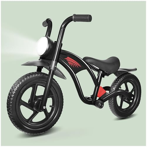 KRIDDO Kids Balance Bike for 2-5 Years, with Front Light, Upgraded Stable Tires, Upgraded Bearing for Smooth and Stable Riding, Front and Rear Fenders, Adjustable Seat, Black