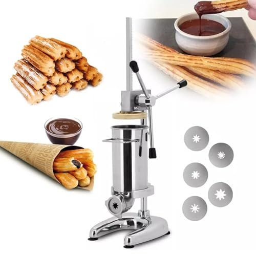 2l/3l Manuell Churro Maker, Rostfritt stål Vertikal Spansk Donut Churros maskin med 5 rör munstycke, Latin Fruit Donut Machine för restauranghembruk,2L