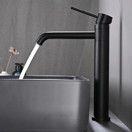 Rubinetto per Lavabo Alto Girevole a 360° DETBOM Acciaio Inossidabile Nero