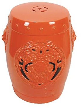 Sgabello a tamburo in ceramica, sgabello da toeletta, molo rotondo cinese, sedia in ceramica, sgabello da padiglione da giardino, decorazione per la casa. (Colore: arancione) (Arancione taglia u
