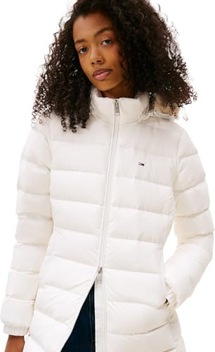 Tommy Jeans Abrigo de plumas Mujer Essential Hooded Down Coat con piel sintética, Blanco (Ecru), S