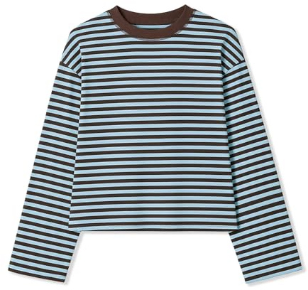 Y2k Womens Striped Tee Shirt Long Sleeve Crop Top Drop Shoulder Stripe Cropped Sweaters Sweatshirt Fairy Grunge Streetwear