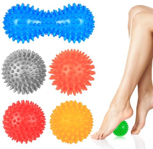 6 Pcs Bolas Masaje, Pelota Masaje Pies Muscular con Pinchos, Spiked Balls Massage Balls Gimnasia para Muscular de Pies, Manos, Espalda y Piernas