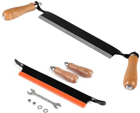 SWAWIS 250 mm (10 tum) dragkniv för trä rak | Däckkniv med ergonomiska trähandtag och bladskydd, barkskalare vass för träbearbetning, montering krävs