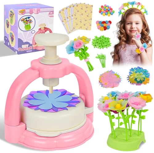 HERMORRYSS Kit di Fiori Creativo per Bambini, Il Laboratorio dei Fiori, DIY Kit Composizione Bouquet, Set Creativo per Mazzi di Fioris con Pressa, Regalo Giocattoli Creativo per Bambina 4+ (Rosa)