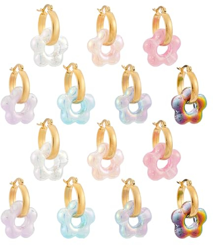 arricraft 7 Paires Boucle d'oreille de cercle de fleur Charms, perles de fleur acrylique de couleur mixte avec boucle oreille de cercle d'or résultats pour les femmes Décoration de fabrication bijoux