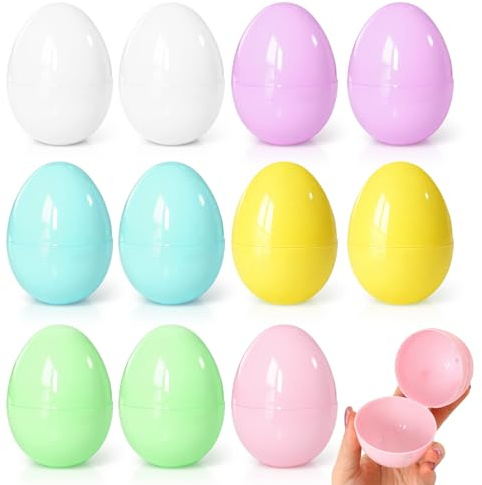Tmzczz Fillable Plastic Easter Eggs 3.15'' x 2.36 Pastel Color Easter Eggs Bulk for Gift Easter Baskets or Egg Hunt Decor (12)