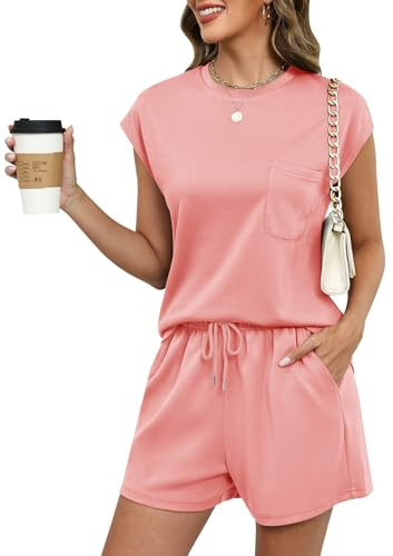 Rapbin Co ord Sets for Women Casual Cap Sleeve Tops and Shorts with Pockets