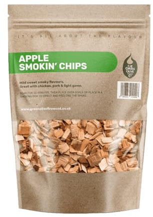 Legna da ardere verde oliva, 3 l, ideale per barbecue o affumicatori, trucioli di legno aromatizzati, per affumicare carne, pesce e persino verdure, mela, confezione può variare