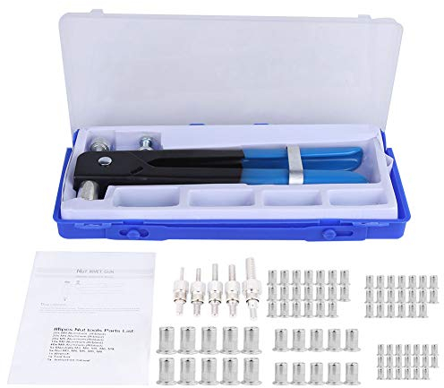 Jeu de pinces à écrous à rivets, Akozon M3-M8 pince à rivets aveugles insert fileté et outil de pistolet à rivets 86 pièces Kit de rivets Rivnut Nutsert avec extrémité ouverte, petite bride, trou rond