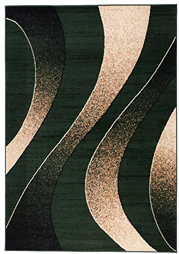 Carpeto Modern Teppich Grün 250 x 350 cm Wellen Muster Kurzflor Monaco Kollektion