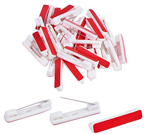 PandaHall 120 Stück Kunststoff-Sicherheitsnadeln mit Selbstklebender Broschenbasis und Eisenstift für ID-Abzeichen Namensschilder und Heimwerker, rot