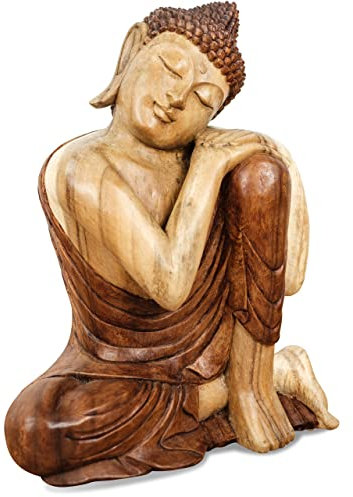 livasia Buddha Figur aus Holz 50cm hoch – Balinesische Handwerkskunst – Buddha Figuren aus Suarholz, einzigartiger hell-dunkel Kontrast, traditionelle Handarbeit, jedes Stück EIN Unikat