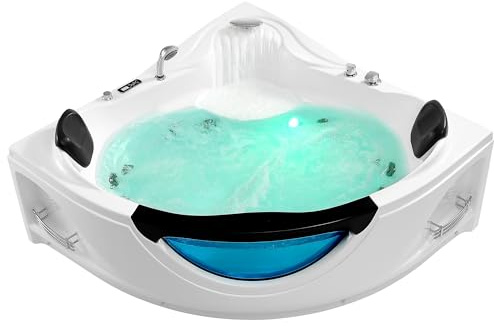 Empava Corner Whirlpool Bathtub - 2 Person Jetted Tub With 10 Jets, Heater, Light, Spa Bath, Hydro Massage With Chroma Therapy