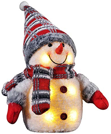 Bambelaa! LED Schneemann Weihnachtsdeko Innen Beleuchtet 26 cm Batteriebetrieben Weihnachtsbeleuchtung Weihnachten Rot
