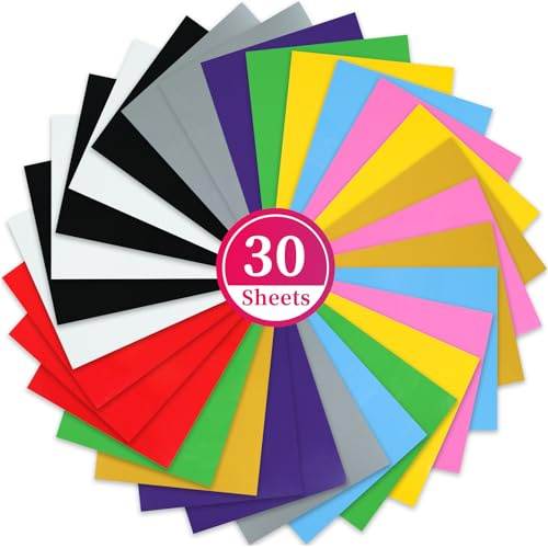 Lya Vinyl 30 Pack Heat Transfer Vinyl Sheets, 12 x 10 HTV Vinyl for Cricut, Silhouette Cameo, Premium Iron on Vinyl for DIY Fabric, Cloth