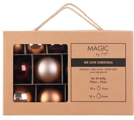 Inge Glas Weihnachtskugeln | Große Kugelbox mit 34 Kugeln | 4cm & 6cm große Christbaumkugeln (Elegant Lounge | braun)
