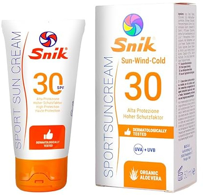 Snik SPORT SUN CREAM | Sonnencreme für das Gesicht für den Berg, Skifahren, Winter- und Sommersport, schützt vor Sonne, Wind und Kälte, LSF 30, hoher UVA- und UVB-Schutz, Bio-Aloe Vera, Tube 50 ml.