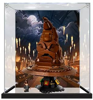 Figures Display Box für LEGO 76429 Hogwrts Sprechender Sortierhut Acryl staubdicht transparent maßgefertigte Vitrine (kein Modell) (Spiegel + Hintergrund)