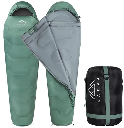 KADVA Sac de Couchage de Camping Mumio L avec des Dimensions de 230 cm x 80 cm Sac de Couchage Verte avec Capuche pour la Tête Température de Confort 4 Degrés Idéal pour l'hiver
