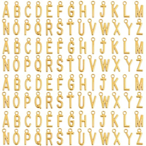 Teaaha 104 Stück Letter A-Z Charms, Buchstaben Anhänger Klein Buchstaben Anhänger Gold, Zinklegierung Alphabet Charm Gold Hypoallergene Anhänger Kleine Loch für DIY Charms Schmuckherstellung