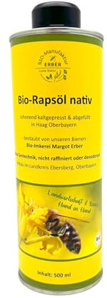 Bio-Rapsöl nativ 500 ml, kaltgepresst, angebaut und abgefüllt in Oberbayern, Naturland Landwirtschaft, für eine vegane und glutenfreie Ernährung geeignet