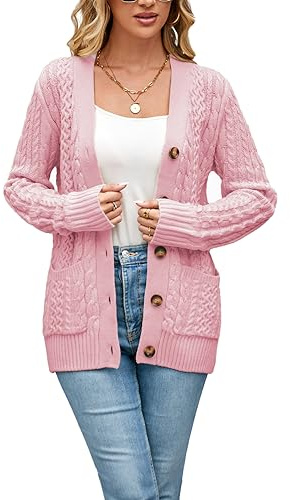 BuyiRen Womens Cardigan Sweaters Cable Knit Sweater 2026 Fall Winter Chunky Open Front Button Down Coats with Pockets