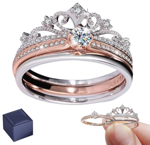 VNDUIFH Castle Firework Kronenring, stapelbarer 2-in-1-Kronenring aus S925-Silber mit Moissanit, stapelbarer Moissanitring aus S925-Silber (A)