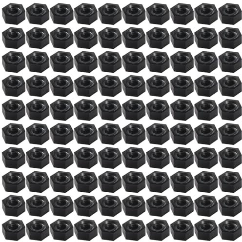 Lyeteung 100 Piezas M3 Tuercas Hexagonales Plástico, Tuerca Hexagonal de Nailon, Tuerca Hexagonal de Nailon de Rosca Gruesa Métrica, Negro