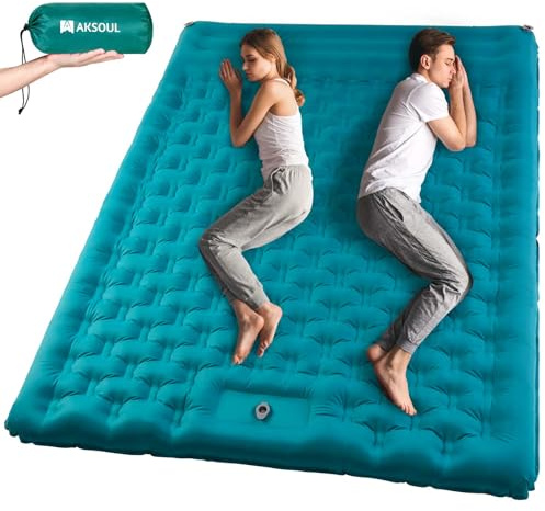 AKSOUL Double Tapis de Camping Matelas Gonflable - Portable & Léger Tapis de Couchage Autogonflant, 2 Personnesavec Matelas de Couchage Oreiller & Pompe à Pied pour Randonnée, Tente