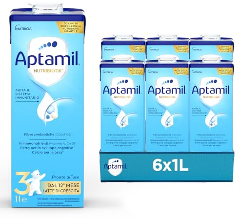 APTAMIL 3 - Latte di Crescita Liquido per Bambini dai 12 mesi, Pronto all'uso - Formato Convenienza da 6 litri (6x1L)