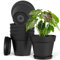 Plastic Plant Pots Indoor Outdoor, 6 Pack 7Inch/17.7CM Large Plant Pots Flower Pot with Drainage Holes and Tray,Modern Decorative Planter Pot for All House Plants(Black)